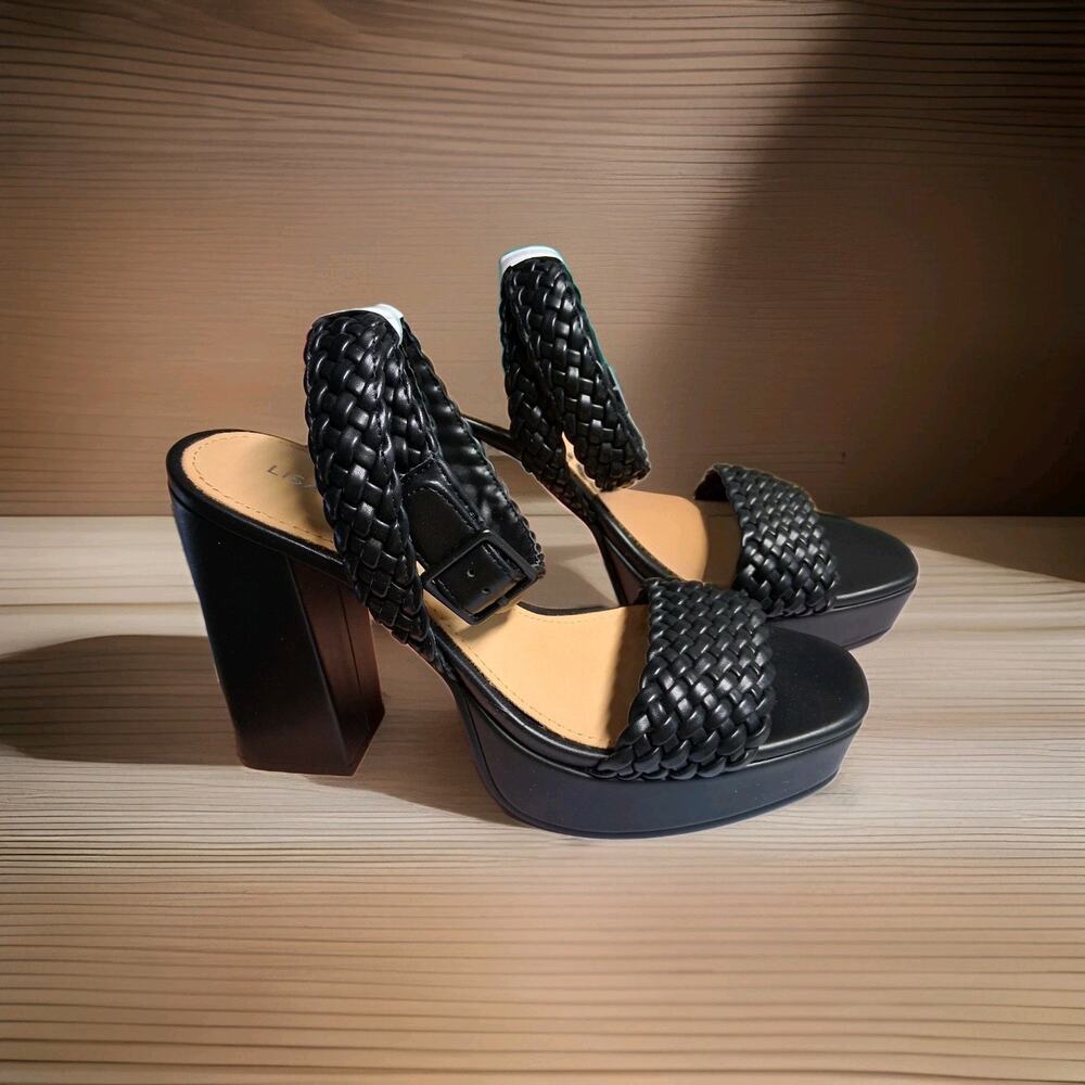 Lisa Vicky Jewel Platform Sandal Black Leather weave size 9M New in Box